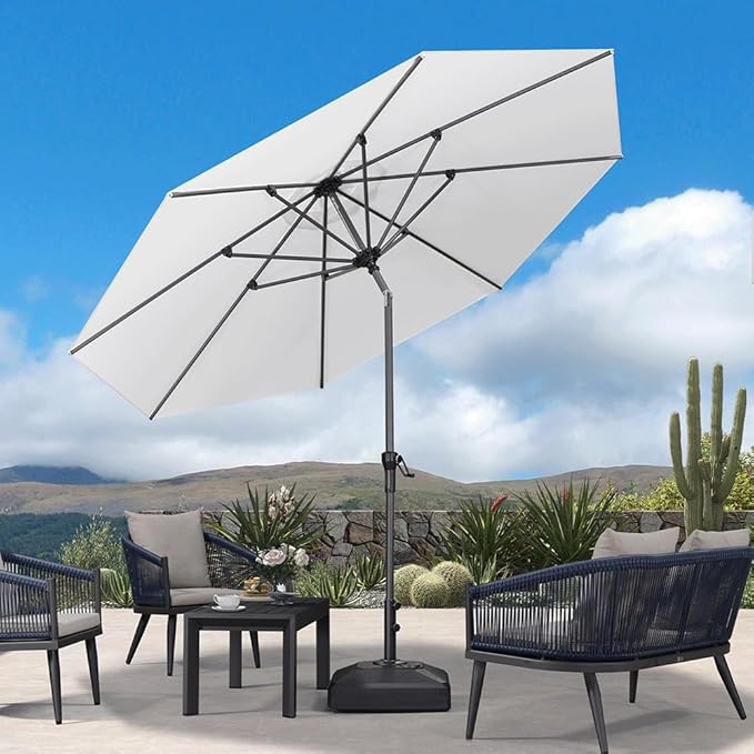 PURPLE LEAF 10' Round Patio Umbrella Outdoor Table Umbrella Aluminum Frame Market Umbrella Sun Umbrella with 8 Sturdy Ribs Tilt for Garden Deck Lawn Pool White