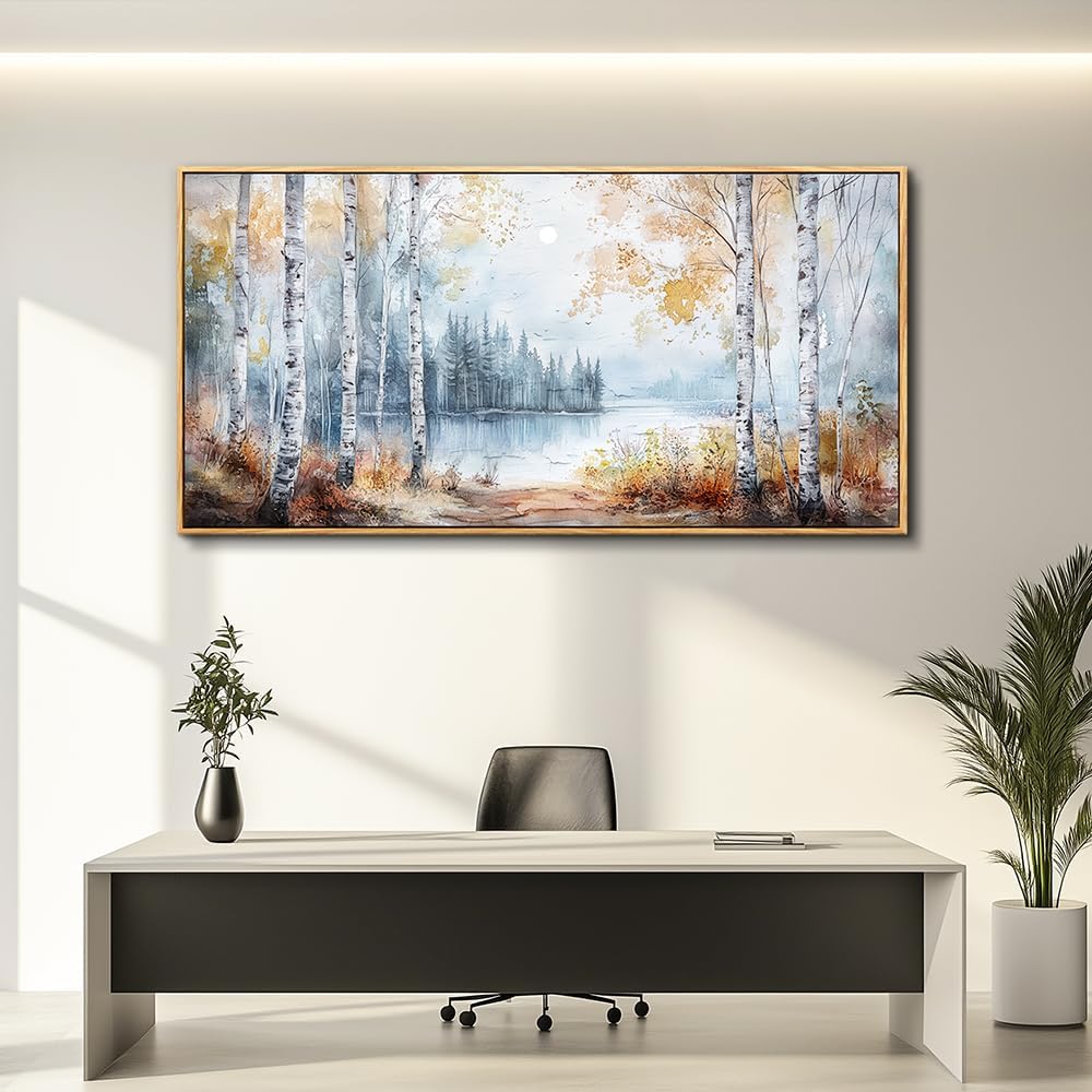 PHAOHUAXM Canvas Wall Art For Living Room Wall Decoration For Bedroom Office Decoration Trees Forest Landscape Painting Lake view Mural Modern Aesthetic Room Home Decor Artwork Wood Framed 20x40 In