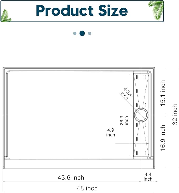 ELEGANT 48'' L x 32'' W x 4'' H Shower Base Pan in White Right Drain Non-Slip Stainless Steel Shower Drain Cover Included