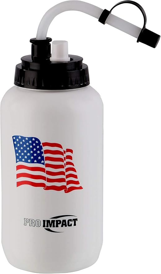 Pro Impact Boxing Water Bottle - Squeezable Plastic w/Long Straw - Ideal for Baseball Gym Yoga Sports Boxing Lacrosse Cycling Outdoors Football Hockey (35.5 Oz.) (White American Flag with Spray)