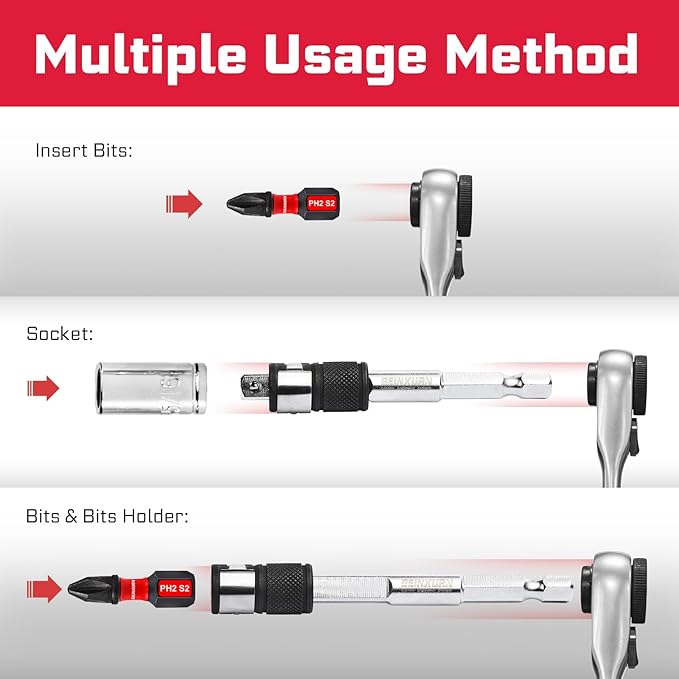 37Pieces Impact Screwdriver Bit & Socket Set with Mini Ratcheting Wrench, 30Pcs Impact S2 Screwdriver Bits Set, 5Pcs SAE Sockets and 2-In-1 Bit Extension Holder Repair Tools