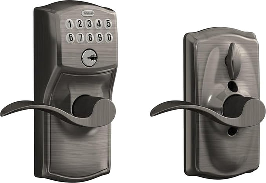 SCHLAGE FE595 CAM 620 ACC Camelot Keypad Entry with Flex-Lock and Accent Levers, Antique Pewter