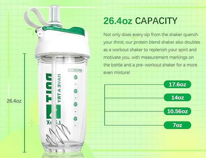 Litex Shaker Bottles for Protein Shakes, 26oz Blender Shaker Bottle for Pre-Workout,Shaker Cups with Straw, BPA-free Tritan Mixer Bottles for Protein Powder,with Cup Brush and Instructions (White)
