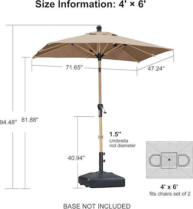 PURPLE LEAF 4' x 6' Market Umbrella Patio Umbrella Outdoor Table Umbrella Aluminum with Push Button Tilt & 8 Sturdy Ribs and Crank Rectangular Outdoor Umbrellas for Pool Backyard Beach, Taupe