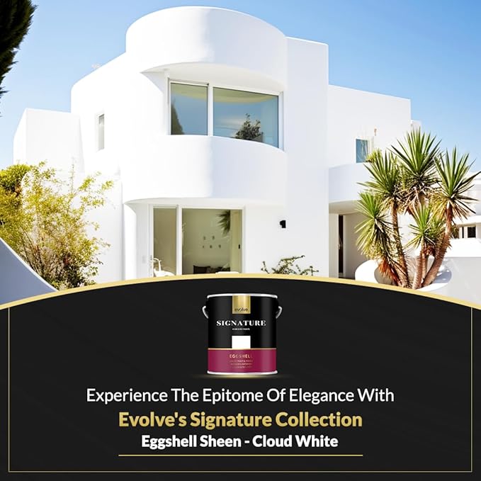 EVOLVE Signature Paint & Primer: Luxury Paint & Primer for Indoor & Outdoor Surfaces, Minimal Odor, Eggshell Sheen (Cloud White, 1 Gallon)