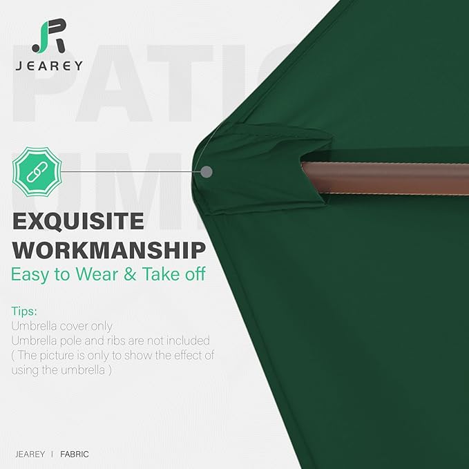 JEAREY 9 ft Patio Umbrella Replacement Canopy for 8 Ribs, Table Market Yard Umbrella Replacement Top Cover-Dark Green (Canopy Only)