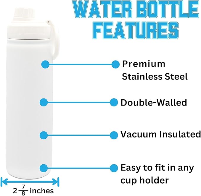 Washington Huskies Water Bottle - White Double Walled Stainless Steel 24 oz Keeps Drinks Cold or Hot