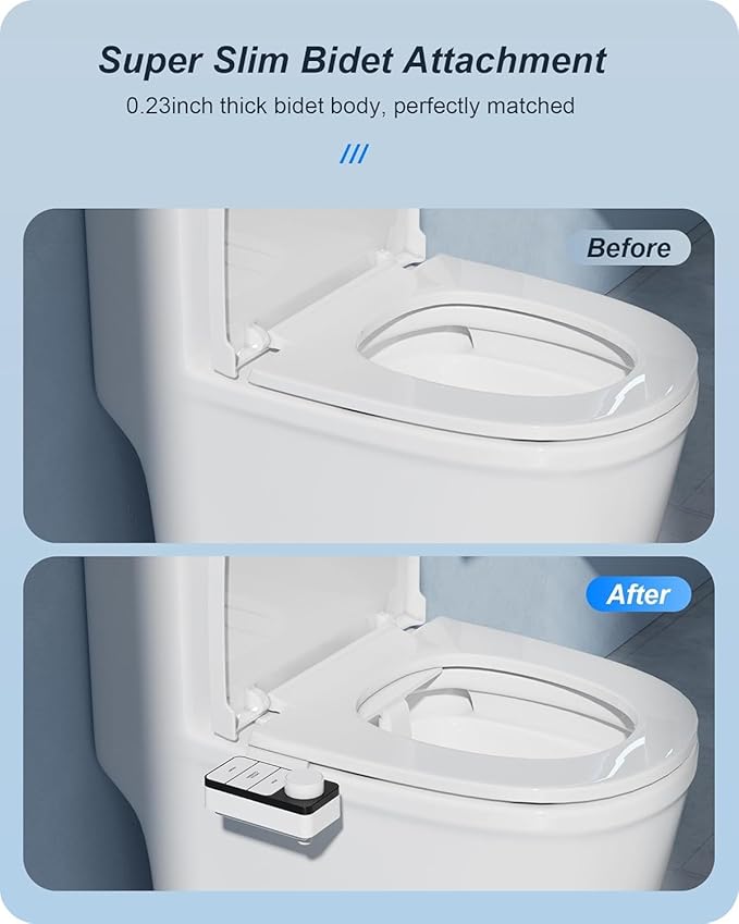 Bidet Attachment for Toilet, Non-Electric Toilet Bidet Attachment Self Cleaning Dual Retractable Nozzles for Frontal &Rear Wash
