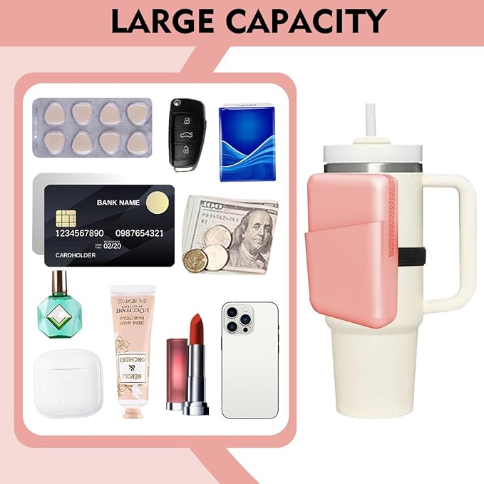 Silicone Water Bottle Pouch for Stanley, Stanley Fanny Pack with Pocket, Stanley Cup Accessories for Stanley Quencher Stanley IceFlow 20 oz 30 oz 40 oz, for Phone, Cards, Keys, Wallet (Orange)