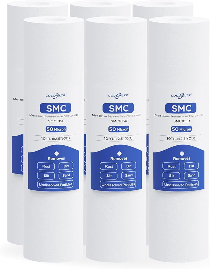 Whole House Water Filter Cartridge Replacement for Well Water, 50 Micron Water Filter 10 x 2.5 Melt Blown PP Sediment Water Filter Compatible with AP110, WHKF-GD05, CFS110, P5, WFPFC5002-6 Pack