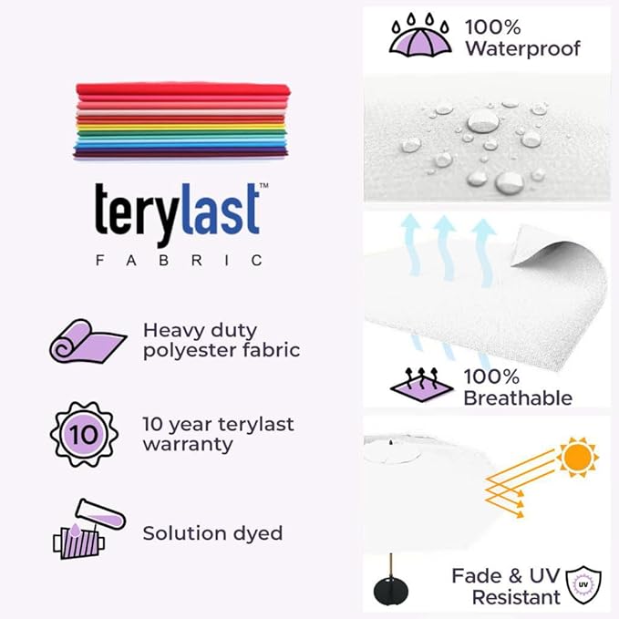 Midtown Umbrellas Push and Pop 9 Feet Outdoor Umbrella, Ivory (White) Polyester Fabric - Fiberglass Ribs Deck Patio Umbrella, Backyard Umbrella, Garden Umbrella & Pool Umbrella - Black Pole