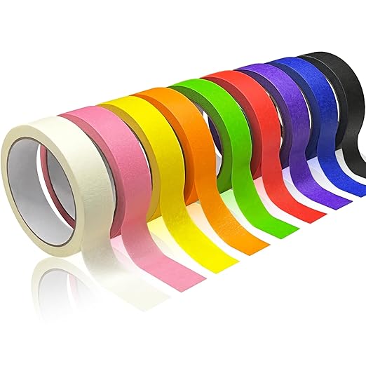 Colored Painters Tape, Colorful Masking Tape, Premium DIY Crafts Tape Rolls (0.94in x 22yds*9 Rolls) for Kids Arts Supplies, Drafting Paint Tape for Labeling, Decoration, Classroom, Teaching