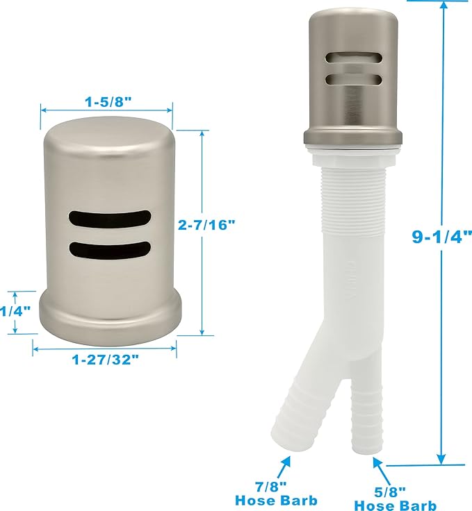 Dishwasher Air Gap Kits with Stainless Steel Dishwasher Air Gap Cover and Matching Escutcheon, Replacement air gap dishwasher, Solid Brass Air Gap Cap,Stainless Steel Finish
