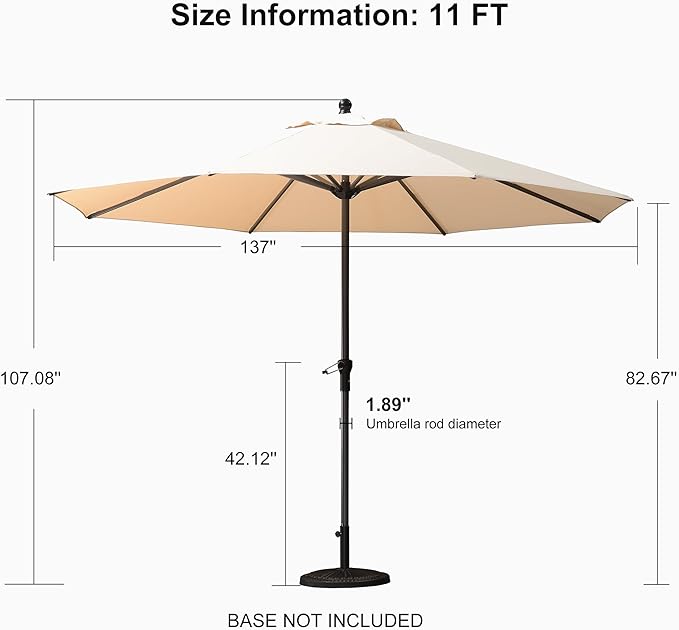 PURPLE LEAF 11' Round Patio Umbrella Outdoor Table Umbrella Aluminum Frame Market Umbrella Sun Umbrella with 8 Sturdy Ribs for Garden Deck Lawn & Pool Beige