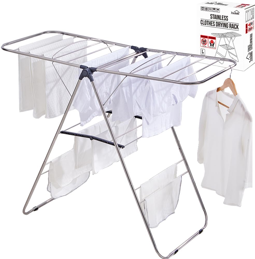TRES BELLE 25NEW Stainless Steel Clothes Drying Rack(L)–Foldable,Lightweight,Anti-Slip Elastic Rods,Made in Korea,Indoor & Outdoor Use,Rust-Resistant,Towels Drying,Underwear,Baby Clothes–L Sizes