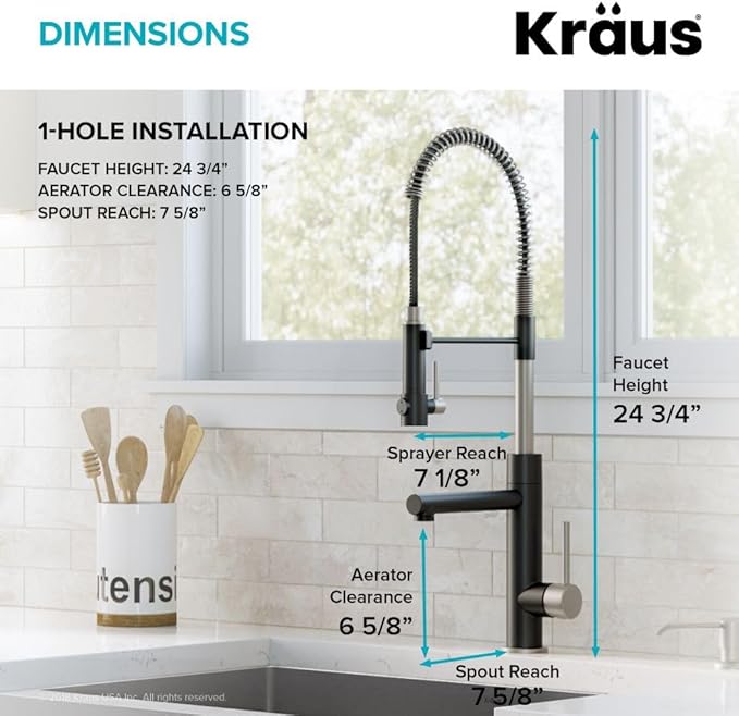 KRAUS Artec Pro (1 st Gen) Commercial Style Pre-Rinse Single Handle Kitchen Faucet (No Pull Down) with Pot Filler in Spot Free Stainless Steel/Matte Black, KPF-1603SFSMB
