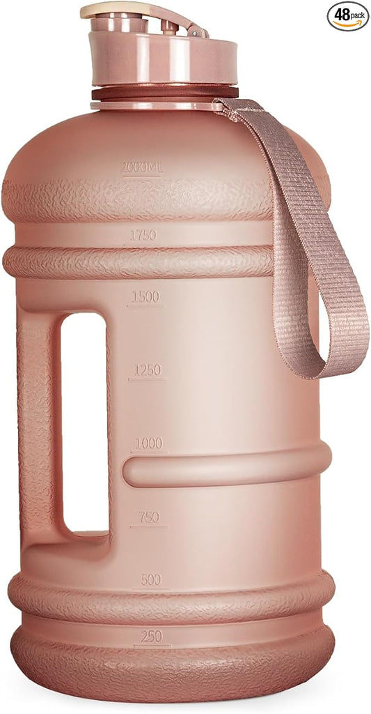 TOOFEEL 2.2 Liter 74 oz Reusable Clear Water Bottles - Leak Proof BPA Free Water Bottle that Tracks Water Intake with Visible Volume Water Jugs for Sports Bottle (Clear Matte Pink Water Bottle)
