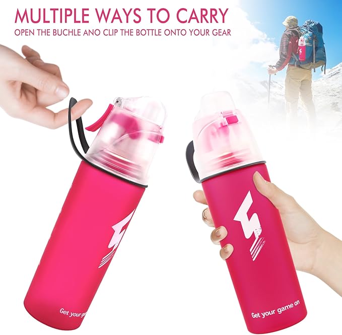 Misting Water Bottle, Spray Mist Sports Bottle for Outdoor Sport Hydration and Cooling Down, BPA-Free Misting Water Bottle with Unique Mist Lock Design (Red-18oz)