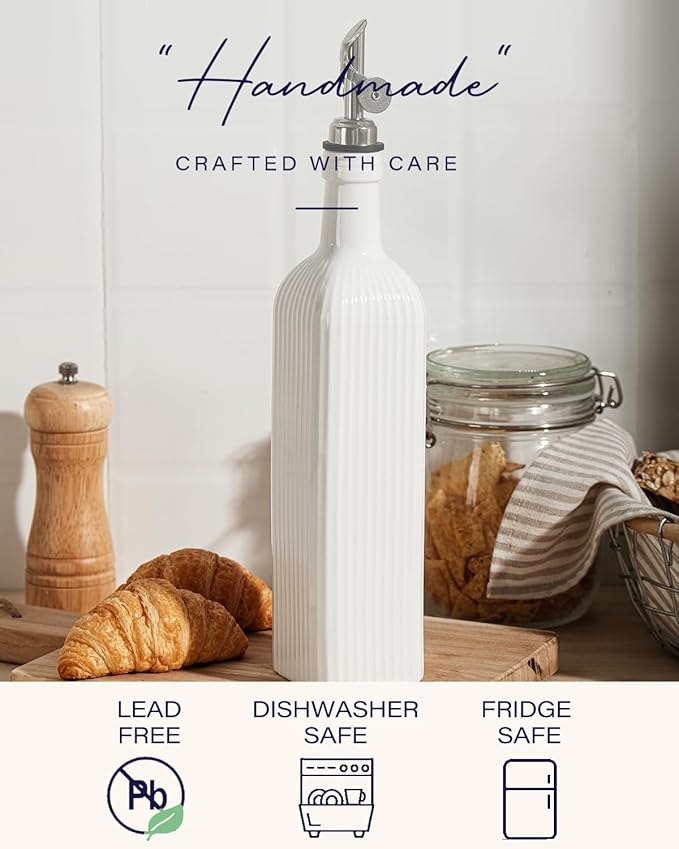 getstar 18 oz Olive Oil Dispenser Bottle for Kitchen, Ceramic Oil Bottle with Automatic Stainless Steel Pourer