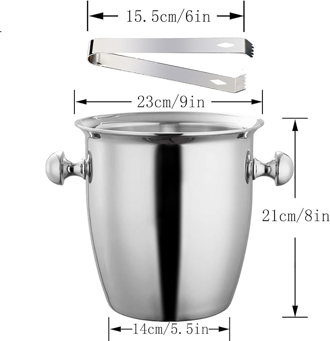 Ice Bucket with Ice Tongs - 5L Ice Bucket for Party Stainless Steel Wine cooler Drink Tub Cooler for Partiy Champagne Ice Bucket with Handle for Family Bar Ktv Outdoor & Indoor Silvery