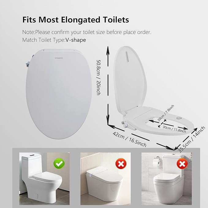 Elongated Electronic Bidet Toilet Seat with Wireless Remote Control,Heated Toilet Seats, Warm Air Dryer,Temperature Controlled Wash and Soft-close Functions (TE001-116)