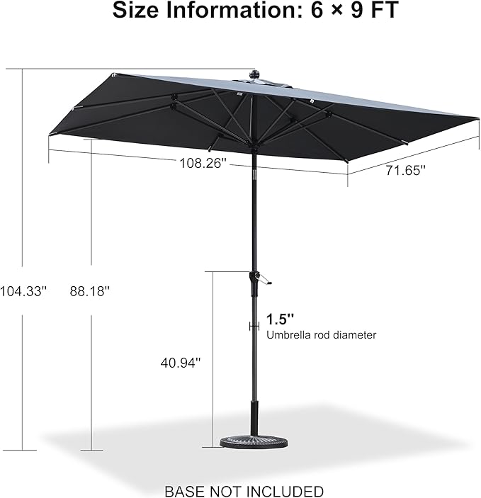 PURPLE LEAF 9' x 6' Rectangular Patio Umbrella Outdoor Table Umbrella Aluminum Frame Market Umbrella Sun Umbrella with 8 Sturdy Ribs & Tilt for Garden Deck Lawn & Pool Gray