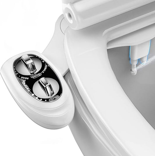YASFEL Bidet Attachment for Toilet, Toilet Bidet Non-Electric Bidet Toilet Attachment Dual Nozzles for Frontal/Rear Wash, Adjustable Pressure Control (Black/White)
