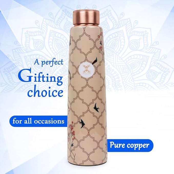 Copper Water Bottle A Handmade Ayurvedic Enameled Print Pure Copper Water Bottle For Drinking - Increase Your Water Consumption, and Experience Immediate Health Benefits (ENAMELED PRINT 5)