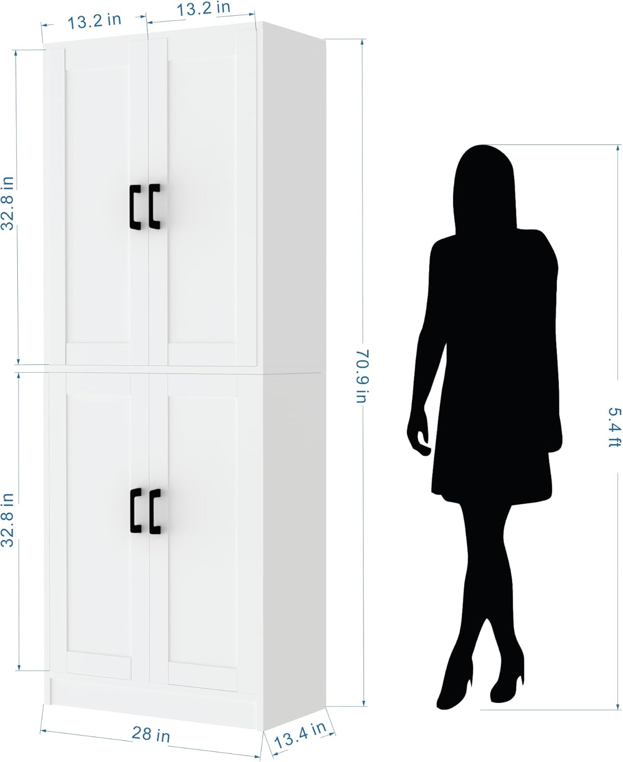 White Kitchen Pantry, 71" Tall Cabinet with Doors, Hutch with Storage for Dining Room