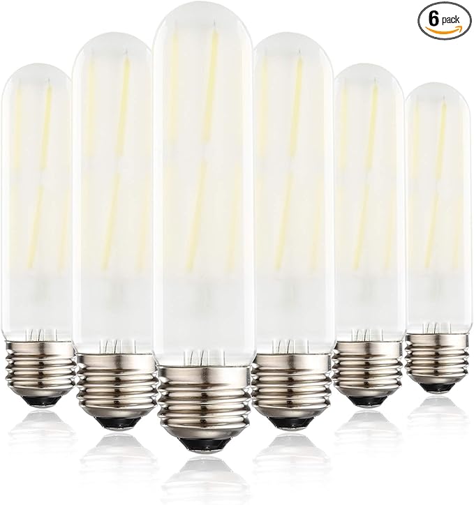 Dimmable T10 Frosted LED Bulbs,6W LED Tubular Edison Bulbs 60 Watt Equivalent,600LM,Daylight 4000K,E26 Medium Base Lamp Bulb for Desk Lamp, Pendant Lights,Cabinet Display Cabinet etc. (6-Pack)