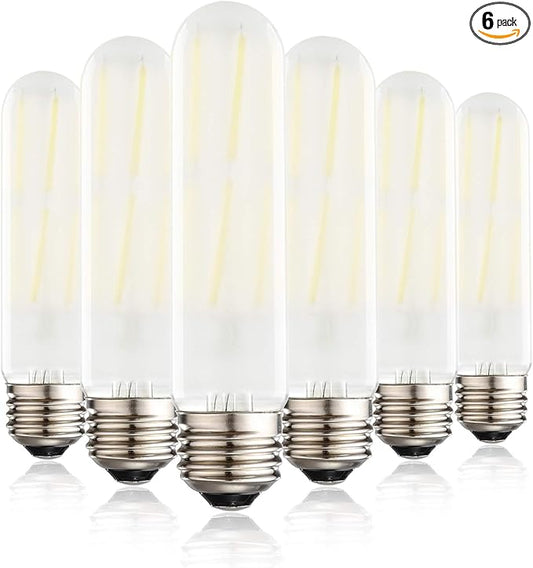Dimmable T10 Frosted LED Bulbs,6W LED Tubular Edison Bulbs 60 Watt Equivalent,600LM,Daylight 4000K,E26 Medium Base Lamp Bulb for Desk Lamp, Pendant Lights,Cabinet Display Cabinet etc. (6-Pack)
