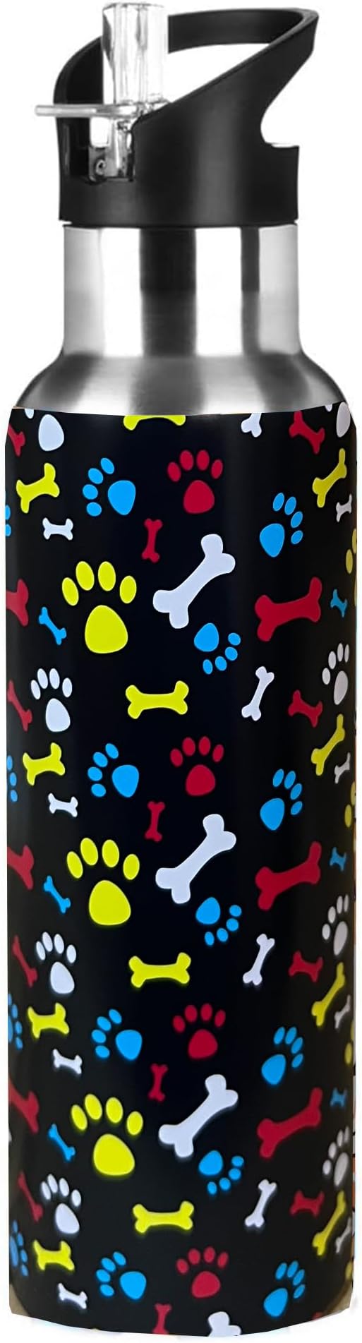 Cute Dog Paw Animal Sport Water Bottle with Straw, Vacuum Insulated Stainless Steel Thermal Drinking Travel Mug Cups For Gym Fitness Camping-17oz/500ml, Red