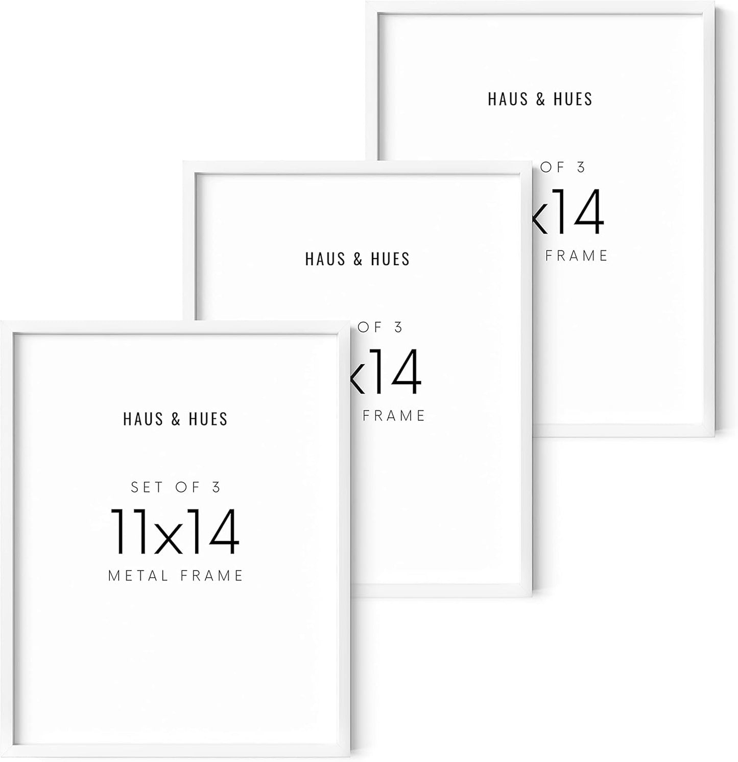HAUS, HUES 11x14 Picture Frame Set of 3-White Frames, 11x14 White Frames, 14x11 White Frames, Picture Frame To Display 11x14 Frames White Picture Frames White Frames 11x14in(White Aluminum Frames)
