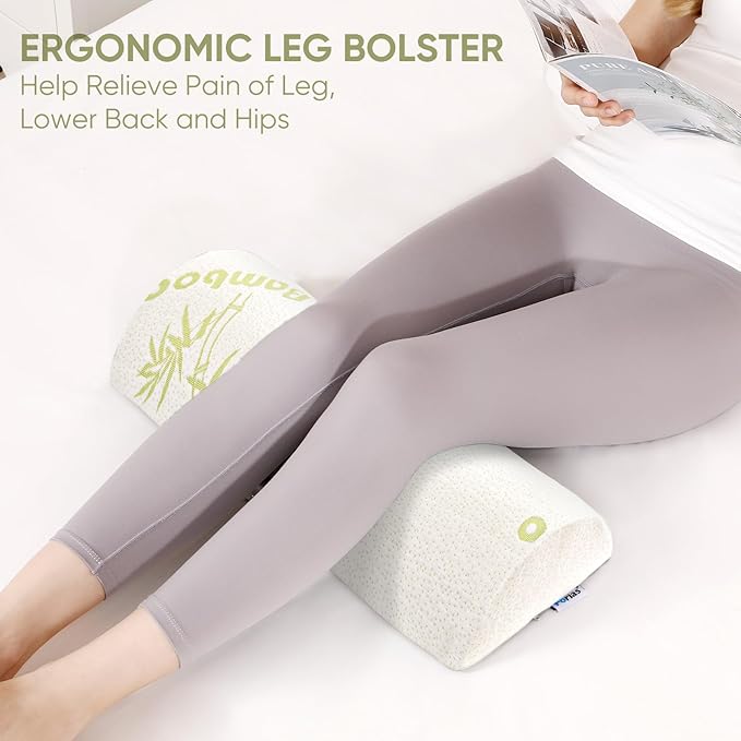 Forias Knee Pillow for Back Sleeping, Memory Foam Bolster Pillow for Legs Elevation Half Moon Pillow Leg Elevating Pillow for Relaxation, Washable Pillowcase Crafted with Rayon Derived from Bamboo