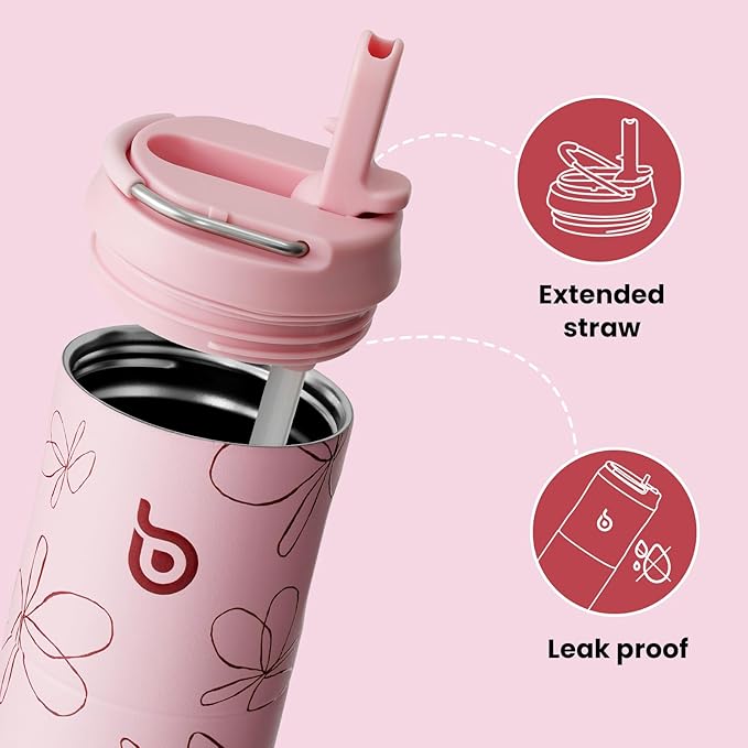 BOTTLE BOTTLE Insulated Water Bottle 24oz with Straw Lid and Handle for Sports Travel Gym Stainless Steel Water Bottles Double-Wall Vacuum Metal Thermos Bottles Leak Proof BPA-Free