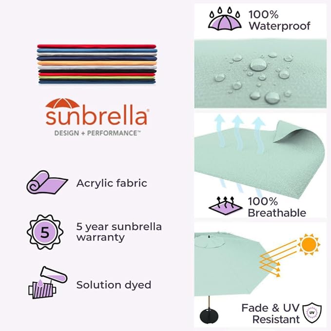 Midtown Umbrellas Push Pop Sunbrella Umbrella 8 Feet Outdoor Umbrella in Canvas Glacier Acrylic Fabric - Patio, Backyard, Garden, Picnic Table & Pool - Black Pole