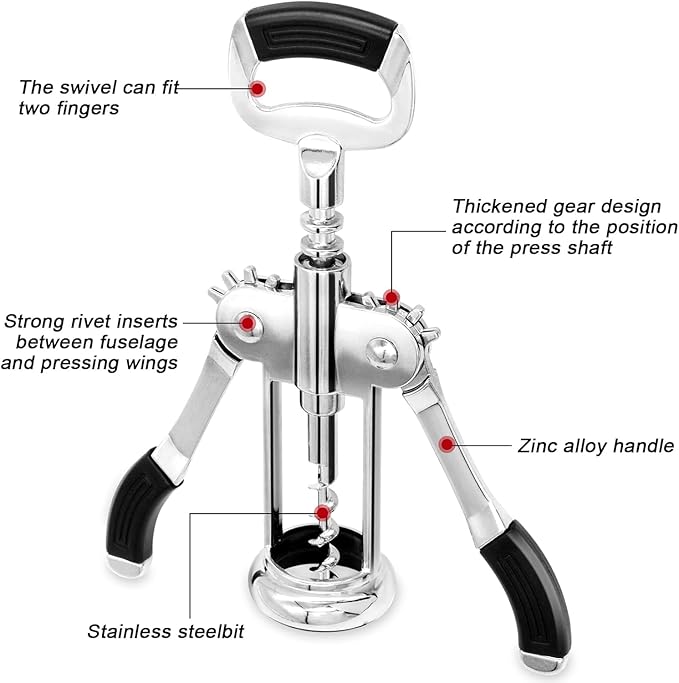 Wine Opener, Premium Zinc Alloy Wing Corkscrew Wine Bottle Opener with Multifunctional Bottles Opener