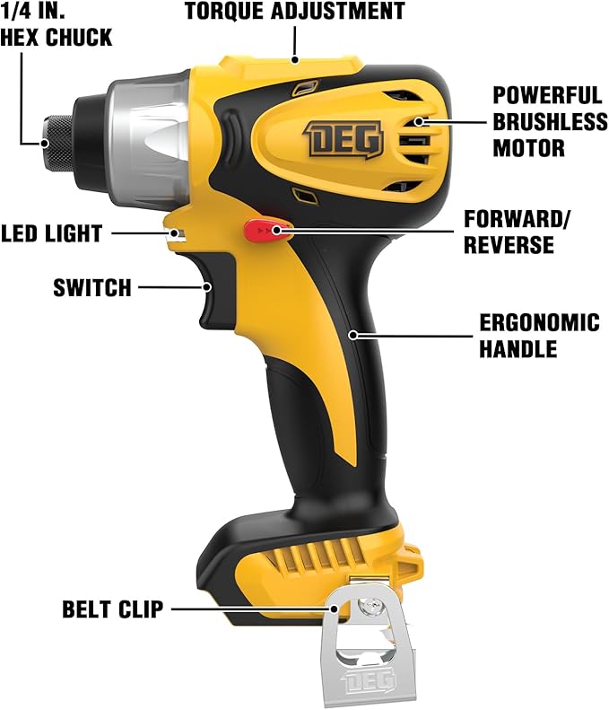 12V Cordless Impact Driver Kit, DEGLASERS 1/4-inch Hex,4 Speed Brushless Impact Drill/Driver Set with LED Light, Battery and Charger Included