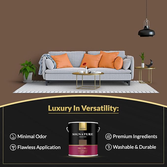 EVOLVE Signature Paint & Primer: Luxury Paint & Primer for Indoor & Outdoor Surfaces, Minimal Odor, Eggshell Sheen (Truffle Brown, 1 Gallon)