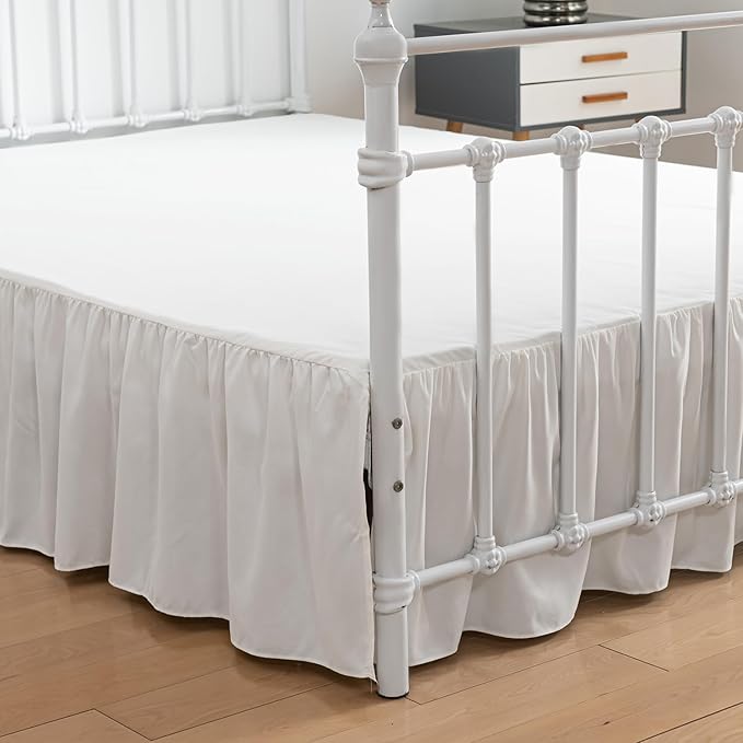 Bed Skirt Ruffled Bed Skirt with Split Corners, 18 Inch Drop Dust Ruffle Bed Skirt with Platform, Ivory,King Size