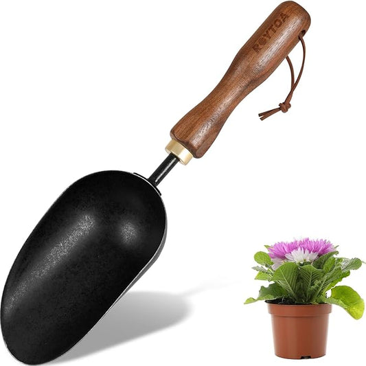 Soil Scoop Garden Trowel, Garden Spade with Ergonomic Walnut Handle, Small Hand Shovel for Transplanting, Digging and Cultivating