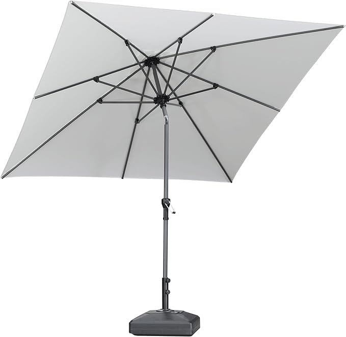 PURPLE LEAF 8' x 8' Square Patio Umbrella Outdoor Table Umbrella Aluminum Frame Market Umbrella Sun Umbrella with 8 Sturdy Ribs Tilt for Garden Deck Lawn Pool Light White