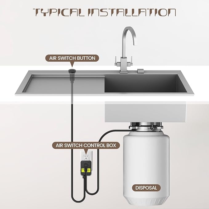 Garbage Disposal Air Switch Kit Sink Top Waste Disposal Long Stainless Steel Black On/Off Air Button Food and Waste Disposals Part by Etoolcity, UL Listed