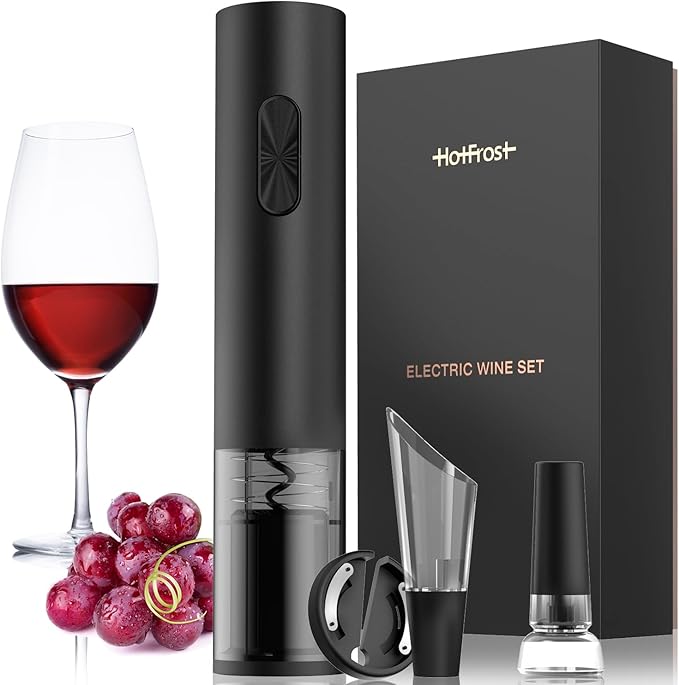 Electric Wine Opener – Wine Bottle Opener Kit with Foil Cutter, Wine Aerator, Vacuum Stopper – Battery-Operated Corkscrew Wine Opener – Cordless Automatic Wine Opener – Birthday Wine Gift Set