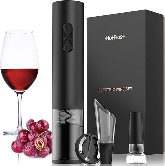 Electric Wine Opener – Wine Bottle Opener Kit with Foil Cutter, Wine Aerator, Vacuum Stopper – Battery-Operated Corkscrew Wine Opener – Cordless Automatic Wine Opener – Birthday Wine Gift Set