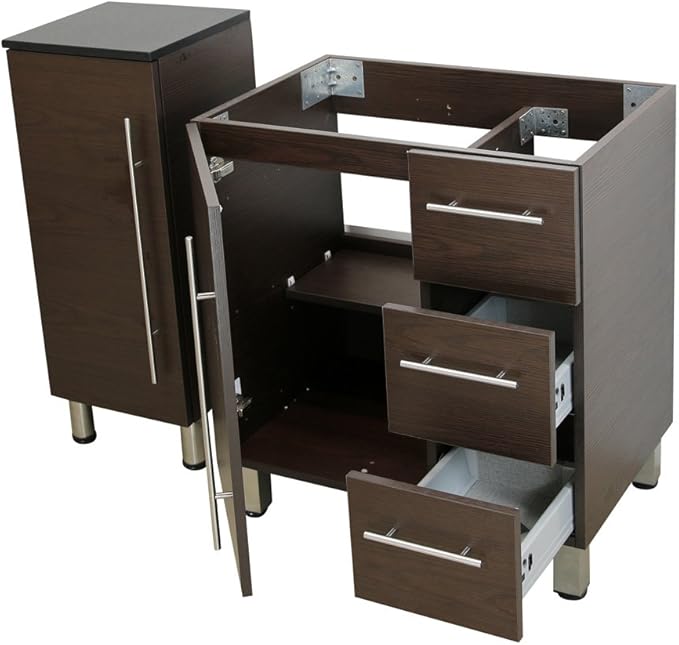 30" Freestanding Bathroom Vanity,Brown. White Integrated Countertop