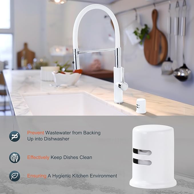 Dishwasher Air Gap Cover, Dishwasher Air Gap Cap for Kitchen Sink, Solid Brass Dishwasher Overflow Vent Cap Replacement Kit, Bright White