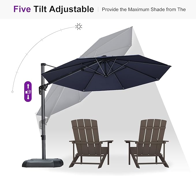 PURPLE LEAF 10 Feet Patio Umbrella Outdoor Cantilever Round Umbrella Aluminum Offset Umbrella with 360-degree Rotation for Garden Deck Pool Patio, Navy Blue