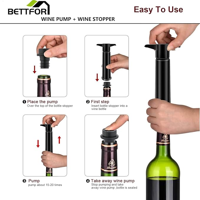 Wine Saver Pump with 8 Vacuum Wine Stoppers, Wine Bottle Stoppers with Food Grade Silicone Leak proof Keep Fresh Suitable for All Standard Wine Bottles