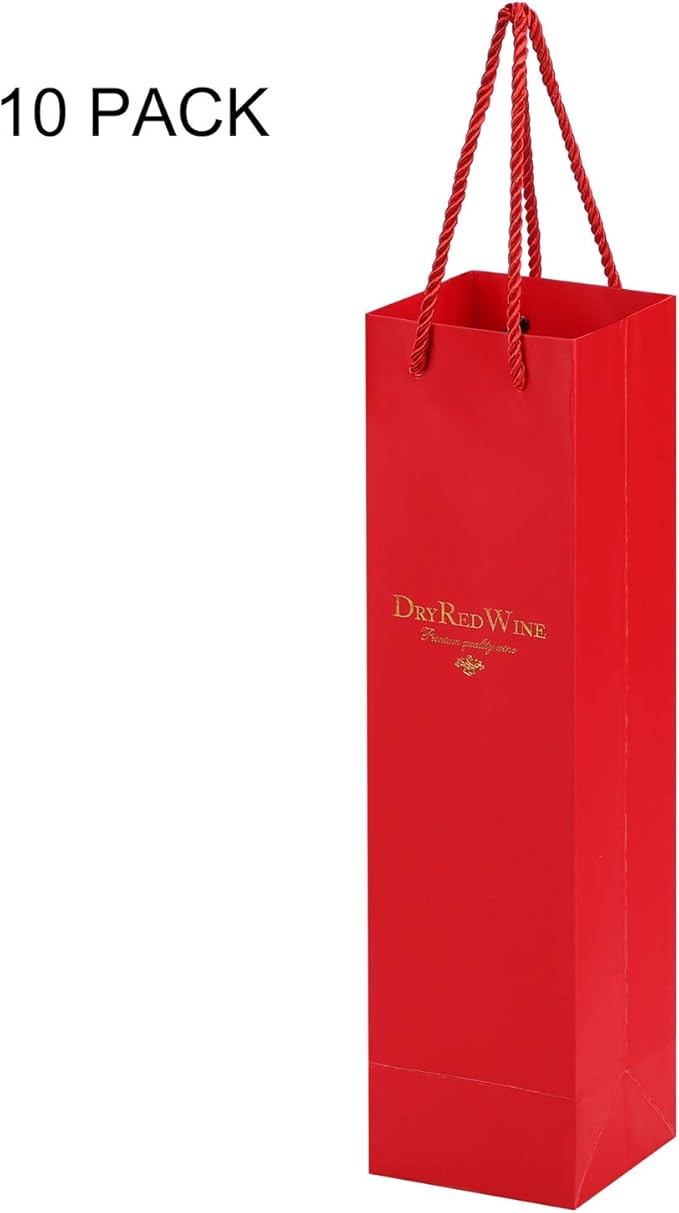 Ibluelover 10Pcs Wine Gift Bags Paper Champagne Carrier Bag Single Wine Bottle Storage Holder Tote Bag with Handle for Christmas Birthday Wedding Anniversary Celebration Party Favors